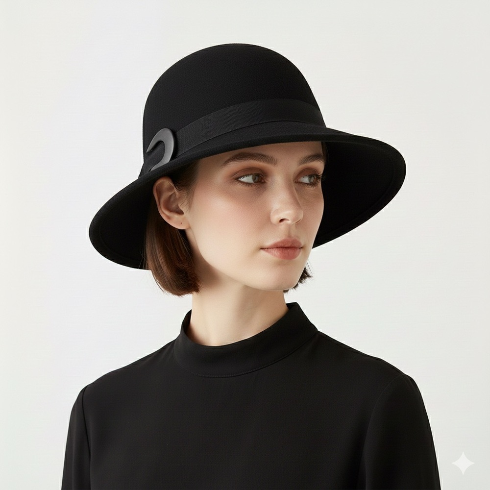 Vintage Charles Jourdan Paris Black Wool Brim Hat - Small 🇫🇷